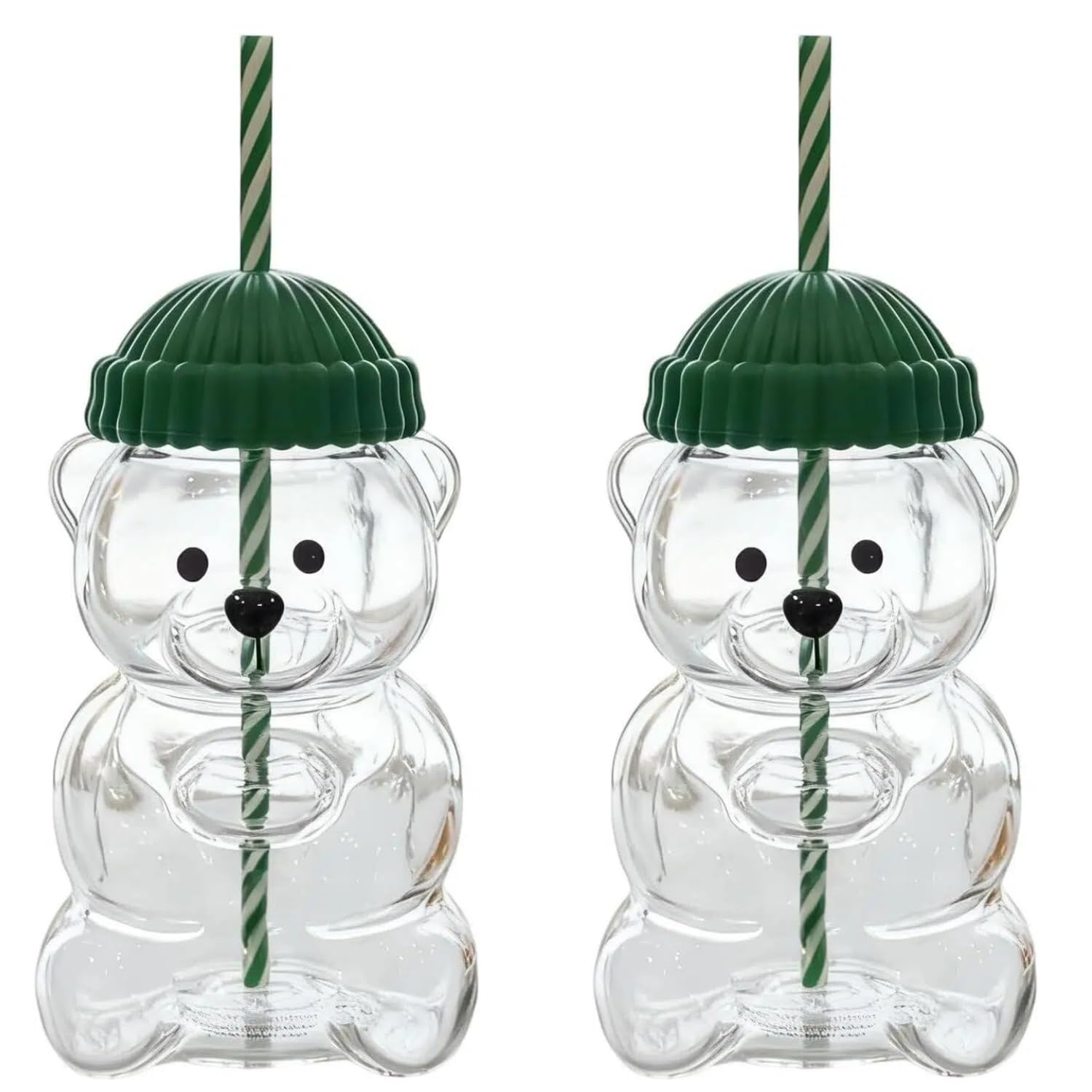 2025 New Bear Straw Cup ，Bear Glass Cup with Straw,Cute Bears Glass Cup with Straw,Juice Milk Tea Smoothies Infused Water Beverage, Coffee Beer Wine Cocktail Drinks Glassware (2)