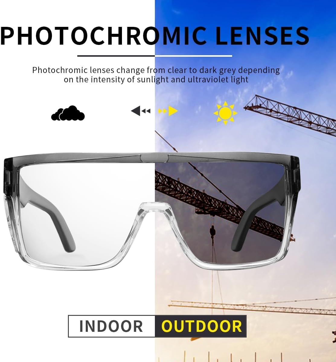 Transition Photochromic Safety Glasses For Men Women Wrap Around Safety glasses with Anti bluelight UV Protection - Image 9