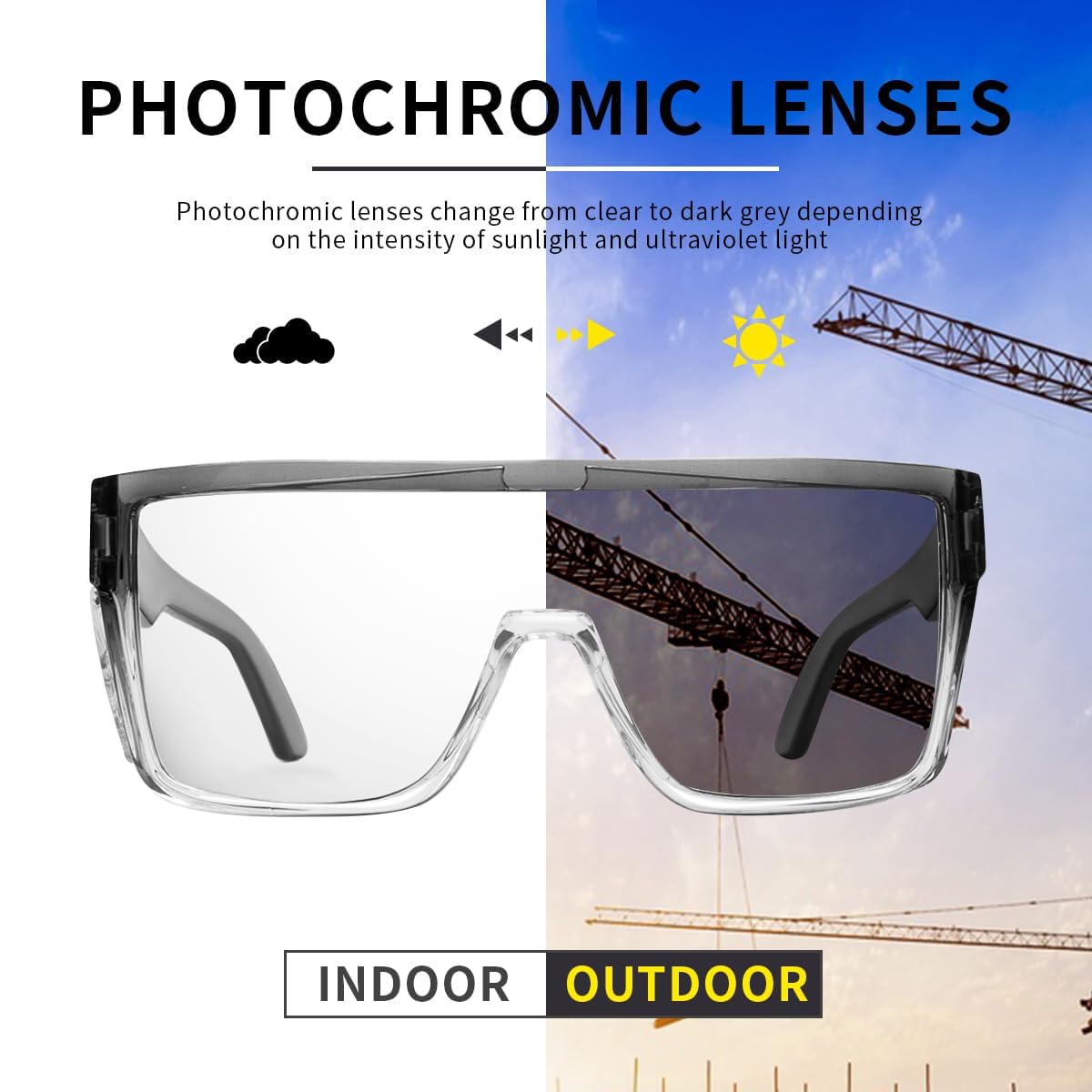 Gafas de seguridad fotocromáticas de transición para hombres y mujeres, gafas de seguridad envolventes con protección UV anti luz azul