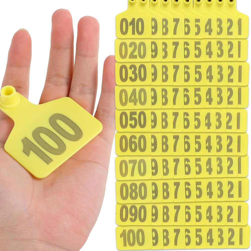 Plastikowe nauszniki dla bydła, etykiety do uszu dla bydła z numerami 001-2000 wielokolorowych dla bydła, kóz, świń, owiec opakowanie 100 (żółty, 301-400)