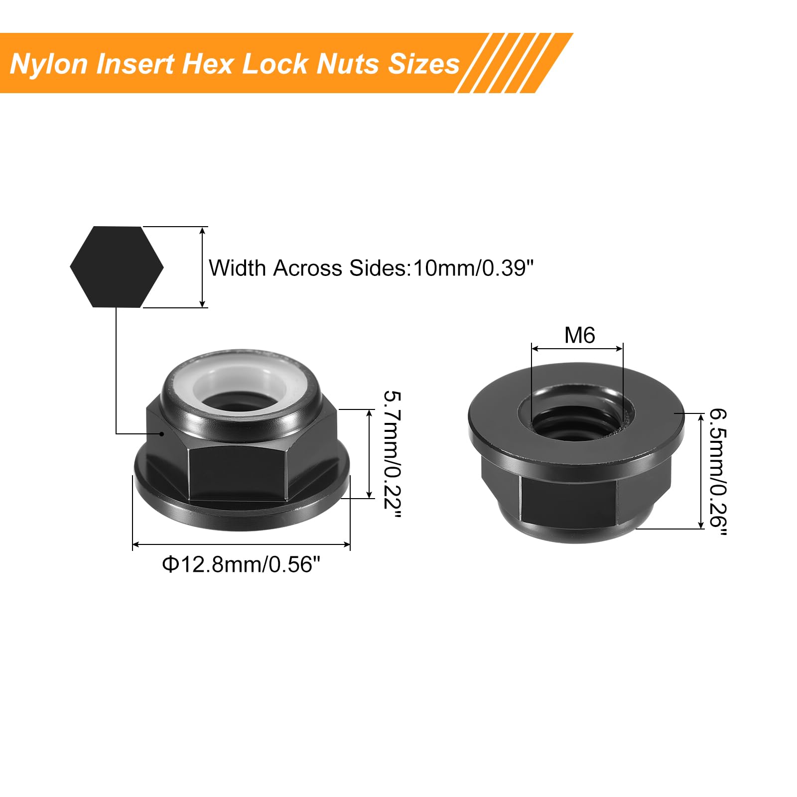 QUARKZMAN Dadi Esagonali Autobloccanti Con Inserti In Nylon, 4 Pezzi - M6 X 1mm Dadi Autobloccanti In Lega Di Alluminio, Flangia Anodizzati Per Elementi Di Fissaggio (Nero)