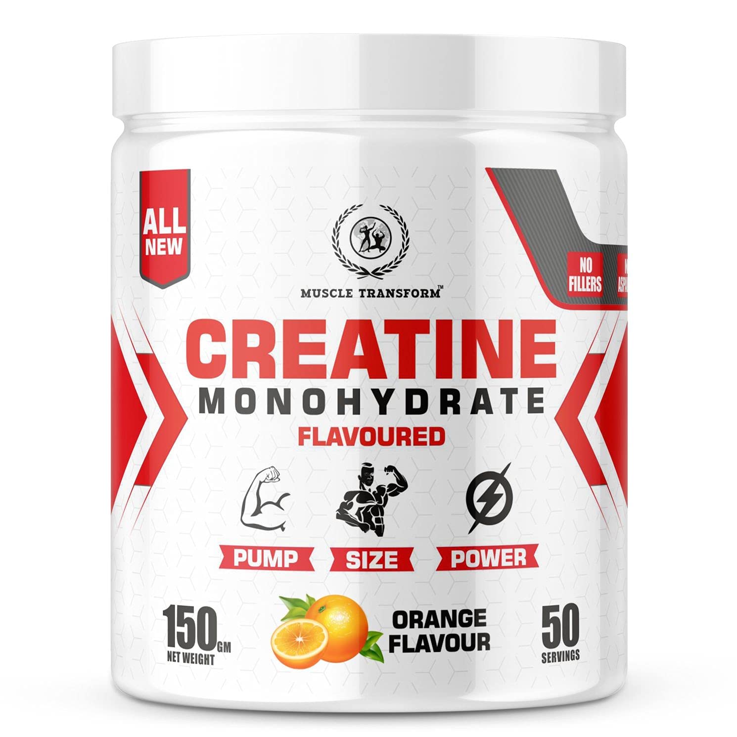 Creatine Monohydrate, Strength, Reduce Fatigue, 100% Pure Creatine, Lean Muscle Building, Supports Muscle Growth, Athletic Performance, Helps Sustain Longer Workout, Reduces Fatigue, Recovery for Men, Women & Athletes [50 Servings, Orange]