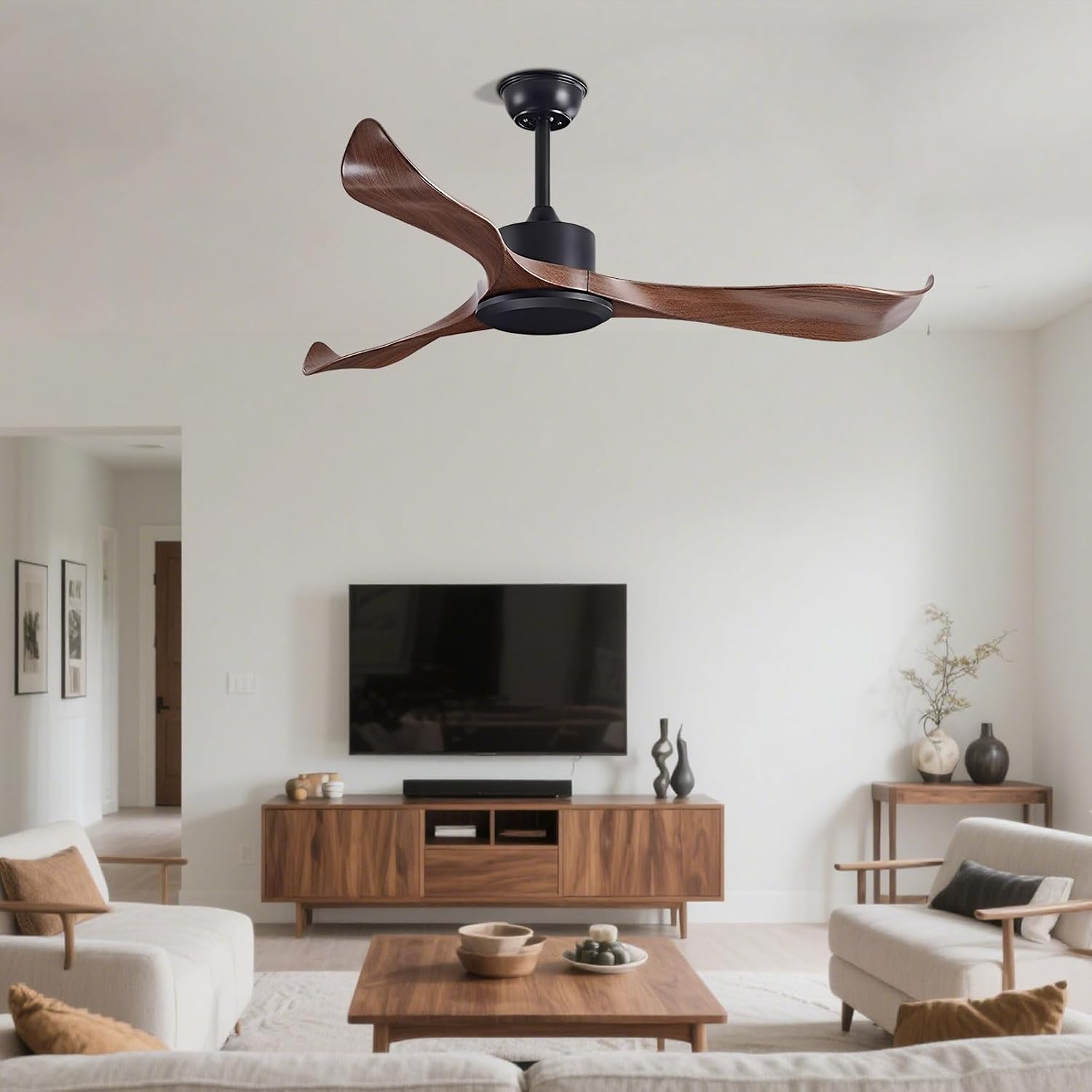 Modern 52in Ceiling Fan No Light Remote Control 6 Speed Ceiling Fans Indoor Quiet Ceiling Fan Without Light 3 ABS Blades for Bedroom Living Room Dining Room Patio