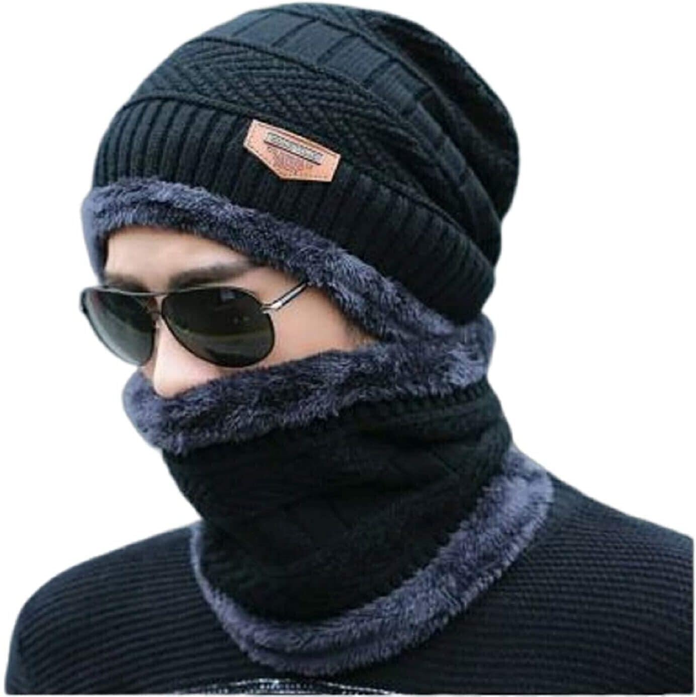 famkart Stylish Men & Women Woolen Beanie Cap | Winter Knit Hat & Scarf Set | Lightweight & Warm Winter Cap (Black) | Cold Weather Accessory-picture-38