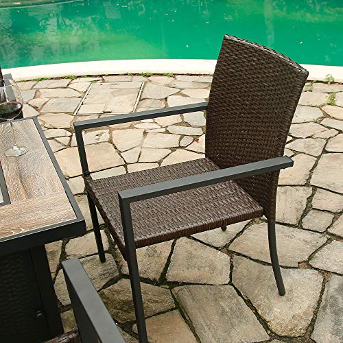 Bali Outdoors Gas Firepit Chairs Outdoor Wicker Patio Dining Set, Set Of 2 Stackable Outdoor Wicker Chairs For Patio, Garden, Yards, Indoor, Multibrown #TOP1