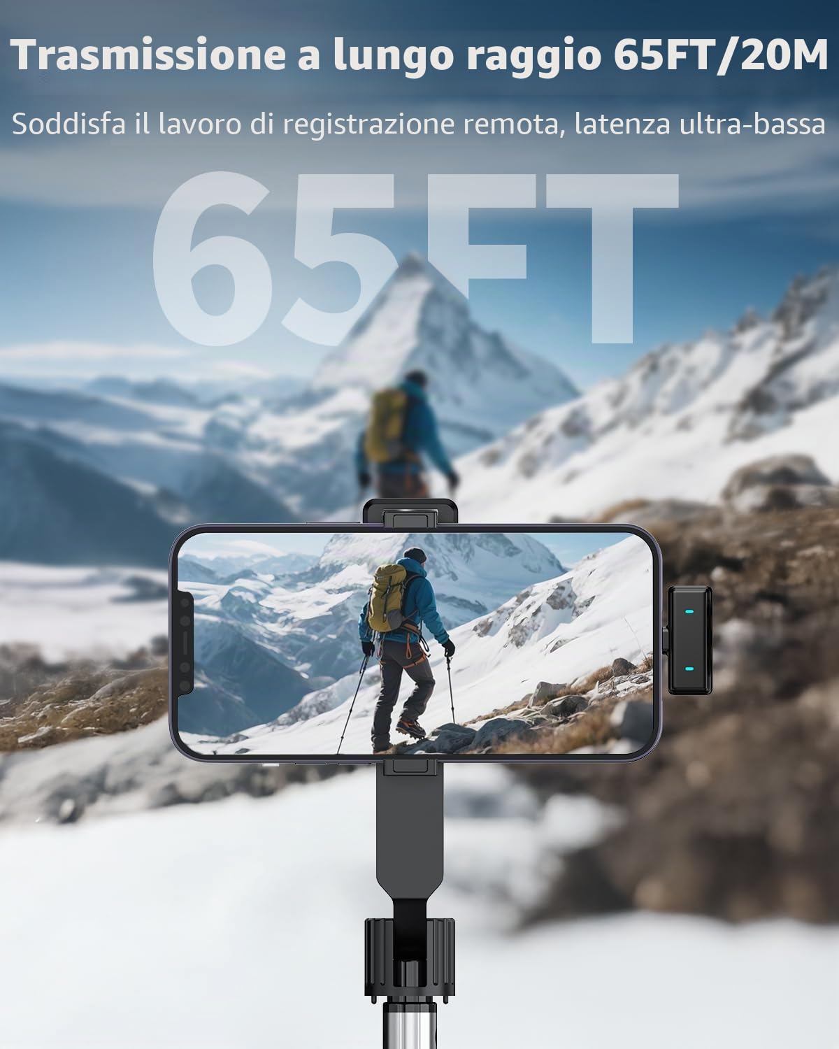 Microfono Lavalier wireless per iPhone/Android,microfono da bavero per registrazione, microfono a clip con cancellazione per registrazione video,Tiktok, Youtube, Vlogging,Trasmissioni dal Vivo