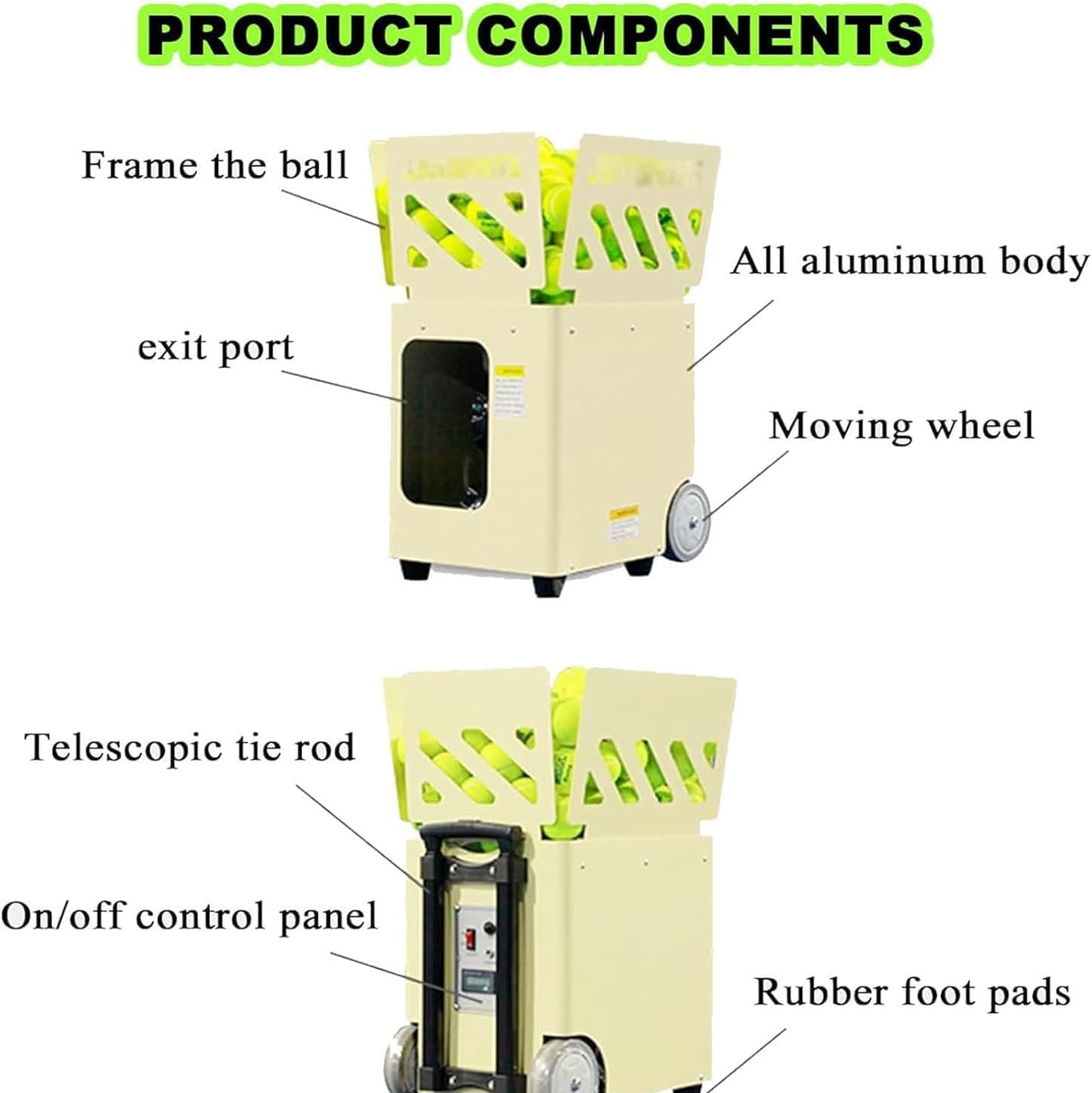 Portable Tennis Ball Machine, with Multiple Serving Functions, The Serving Frequency is 2-8 Seconds, 80-100 Large Capacity, for Beginners Solo Training Sports