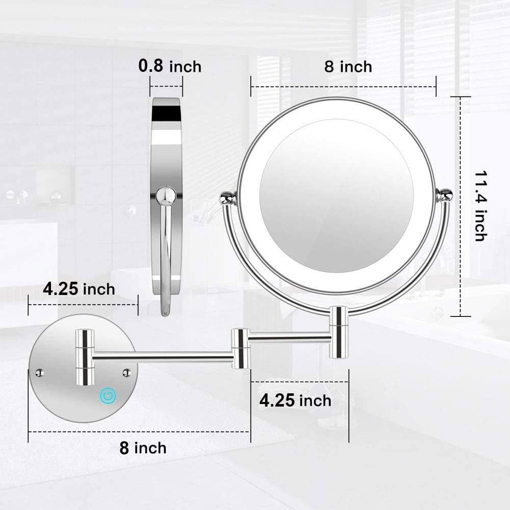 Makeup Mirror 8" Wall Mounted Makeup Mirror with Lights LED 5X Wall Makeup Vanity Mirror Double Sided, Touch Button and Adjustable Light, Shaving Makeup in Bedroom or Bathroom USB RechargeBlack(Black)