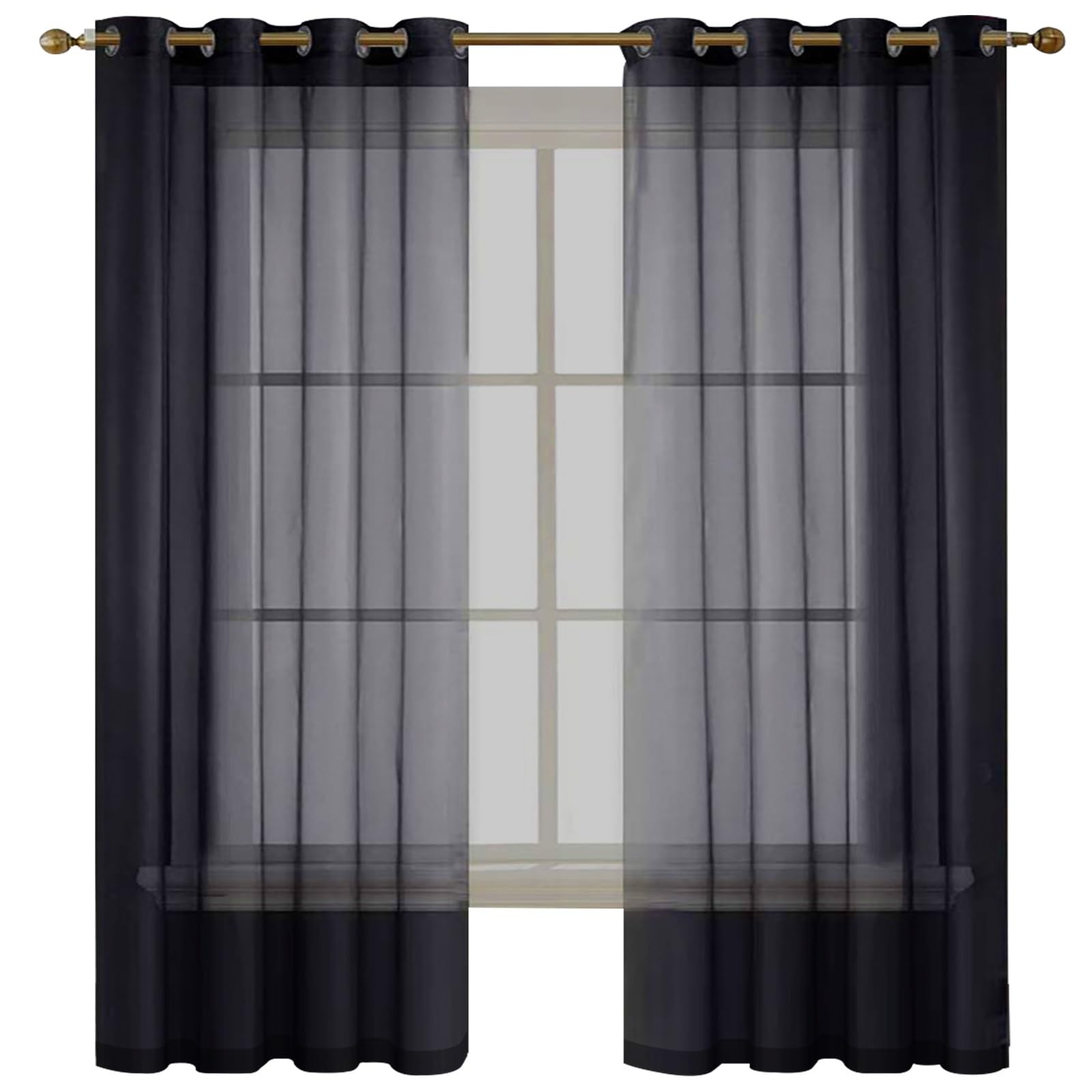 Rideau Voile Moderne 50x100 cm en Lin Noir à Œillets pour Dressing