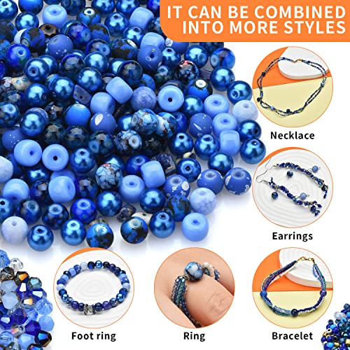 Image of Beads for Bracelet Making Kit, Sapphire Blue Color Include 8mm Assorted Round Glass Beads, 4mm Bicone Crystal Beads, 3-4mm Seed Beads for Jewelry Making, DIY Craft