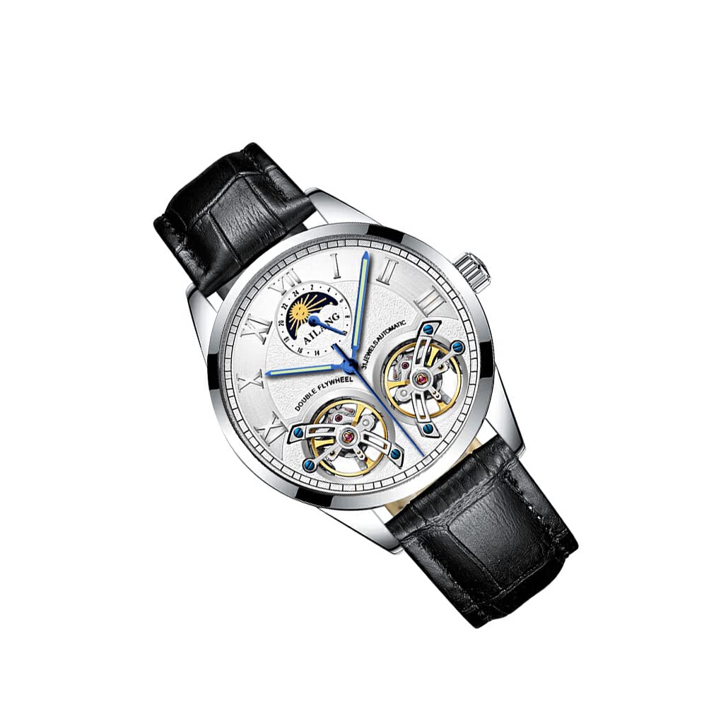 Edelstahl Mann mechanische Uhr, Vintage Lederarmband, einfach zu kombinierende, verstellbare, wasserdichte Armbanduhr, Typ 5
