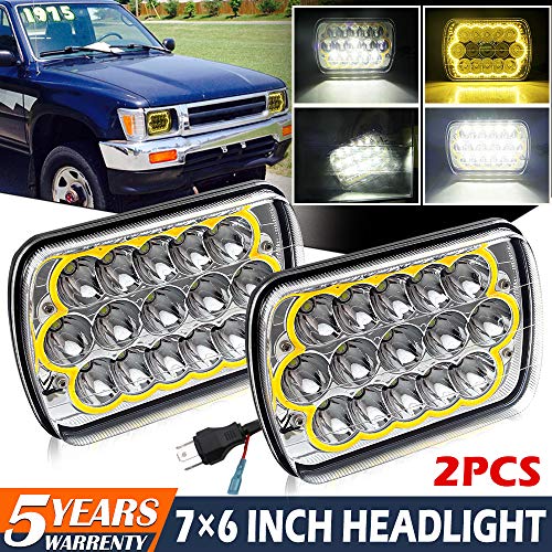 CO LIGHT Pair 7x6 5x7inchs LED Headlights Amber Yellow Halo Angel Eyes Sealed Beam Hi/Lo H6054 H5054 H6014 69822 6052 6053 for XJ YJ Cherokee E250