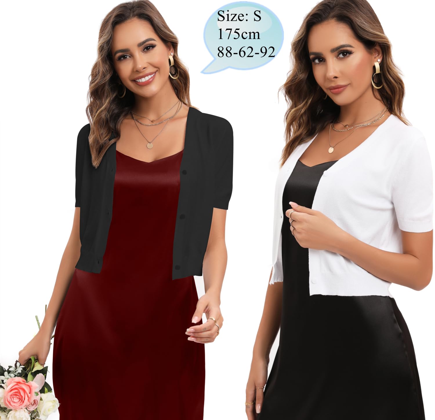 Cardigan Mujer Corto Bolero Chaqueta de Punto Básico de Manga Corta con Botones Rebecas Cuello en V Abrigo
