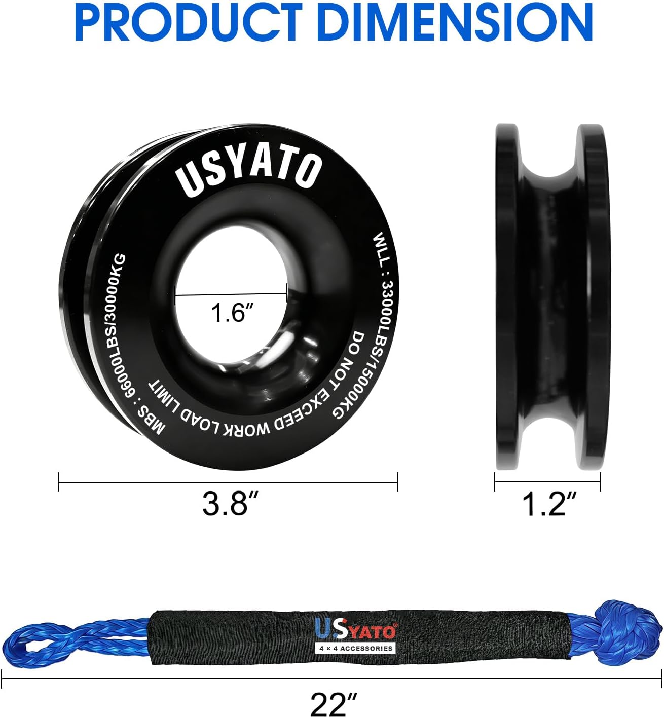 Soft Shackle Recovery, Snatch Recovery Ring with 1/2"x22" Shackles for Towing 2pcs, 56000 LBS Winch Accessories for SUV ATV UTV Offroad Recovery Kit (Blue) image 5