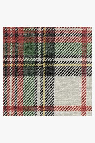 Ruggable Winter Plaid Washable Rug - Perfect Holiday Area Rug For Living Room Bedroom Kitchen - Pet & Child Friendly - Stain & Water Resistant - Dress Stewart Tartan White 8'X10' (Standard Pad) #TOP2