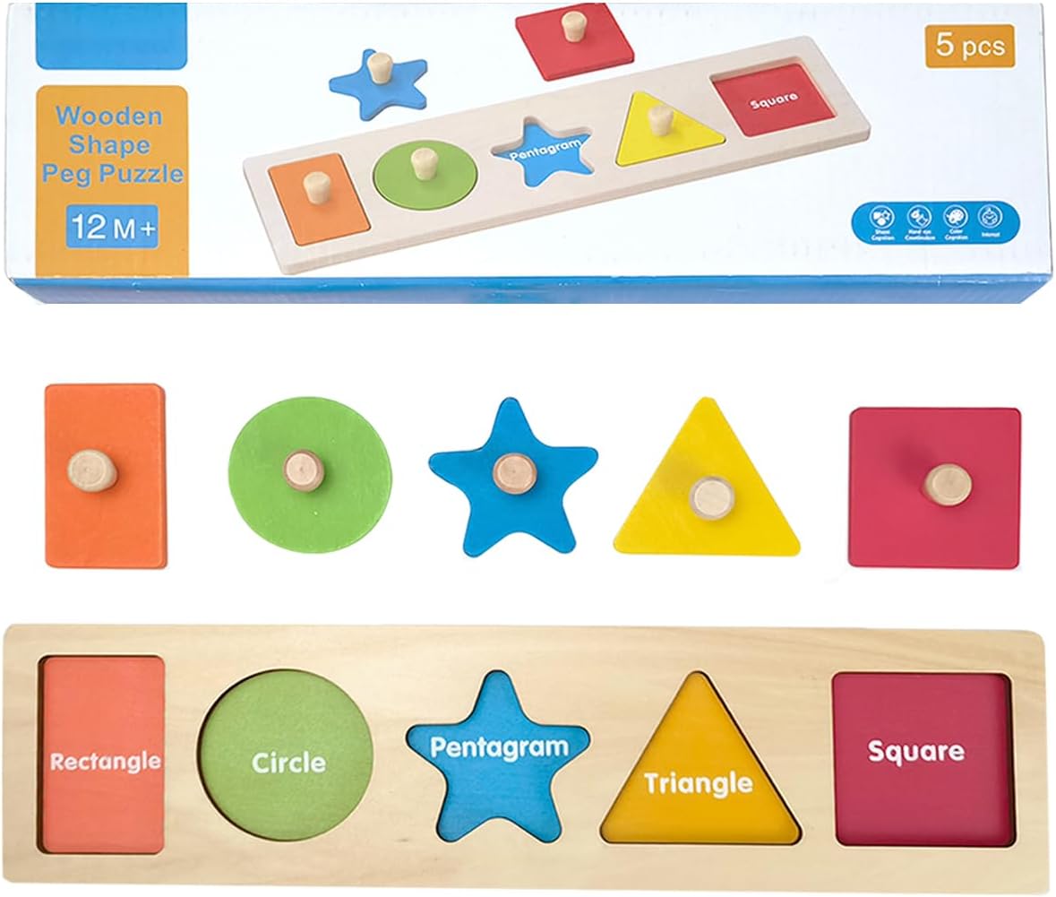 Wooden Shape Peg Puzzles for Toddlers 13 Year Old Preschool Wooden