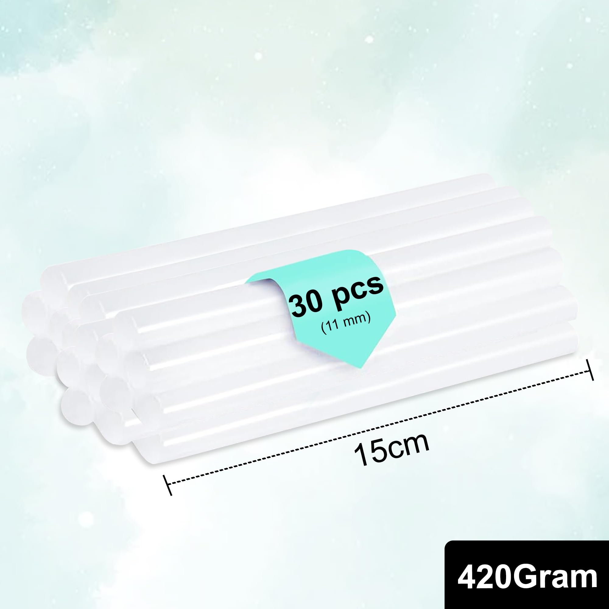 GLUN® Barras de pegamento, barras de pegamento transparentes de 11 mm, 30 piezas para trabajos de manualidades, decoración de regalos, reparación electrónica y uso doméstico