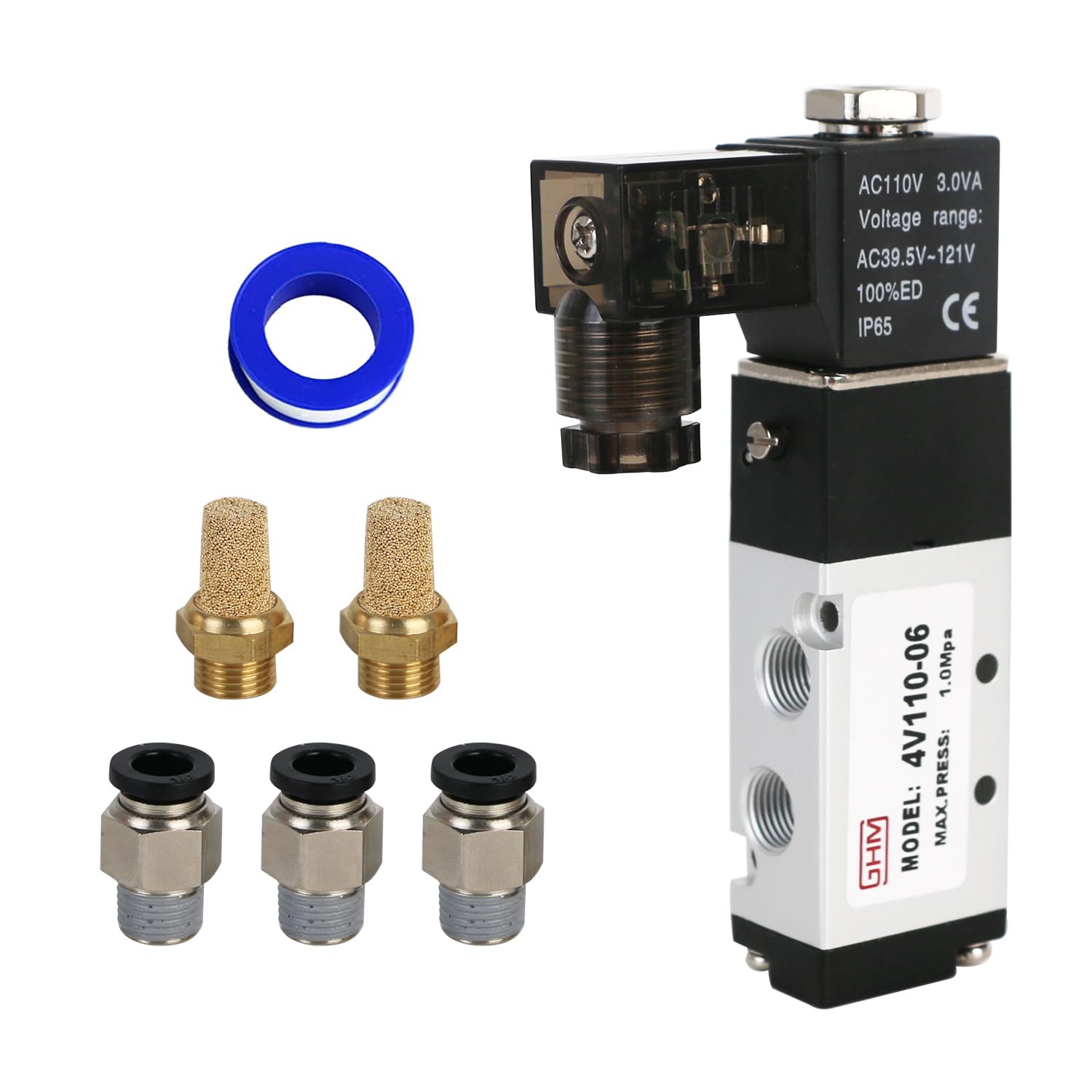 GHM Pneumatyczny zawór elektromagnetyczny, 1/8 cala NPT, AC110 V, 5-drożna 2-pozycyjna, pojedyncza cewka, pilot zdalnego sterowania, elektryczny zawór elektromagnetyczny, 4V110-06