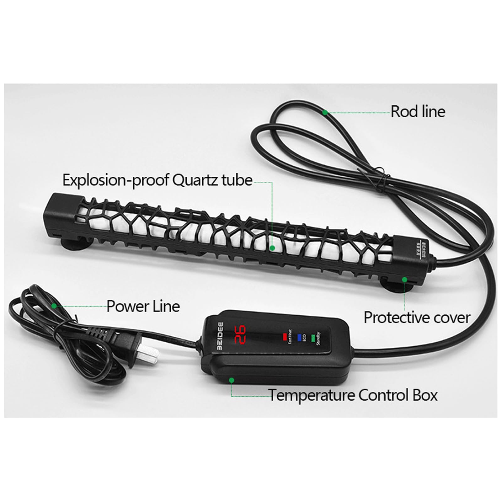 Calentador de Acuario con inversor Inteligente LED, Varilla calefactora Universal para pecera de Agua Dulce, 100W (300W)