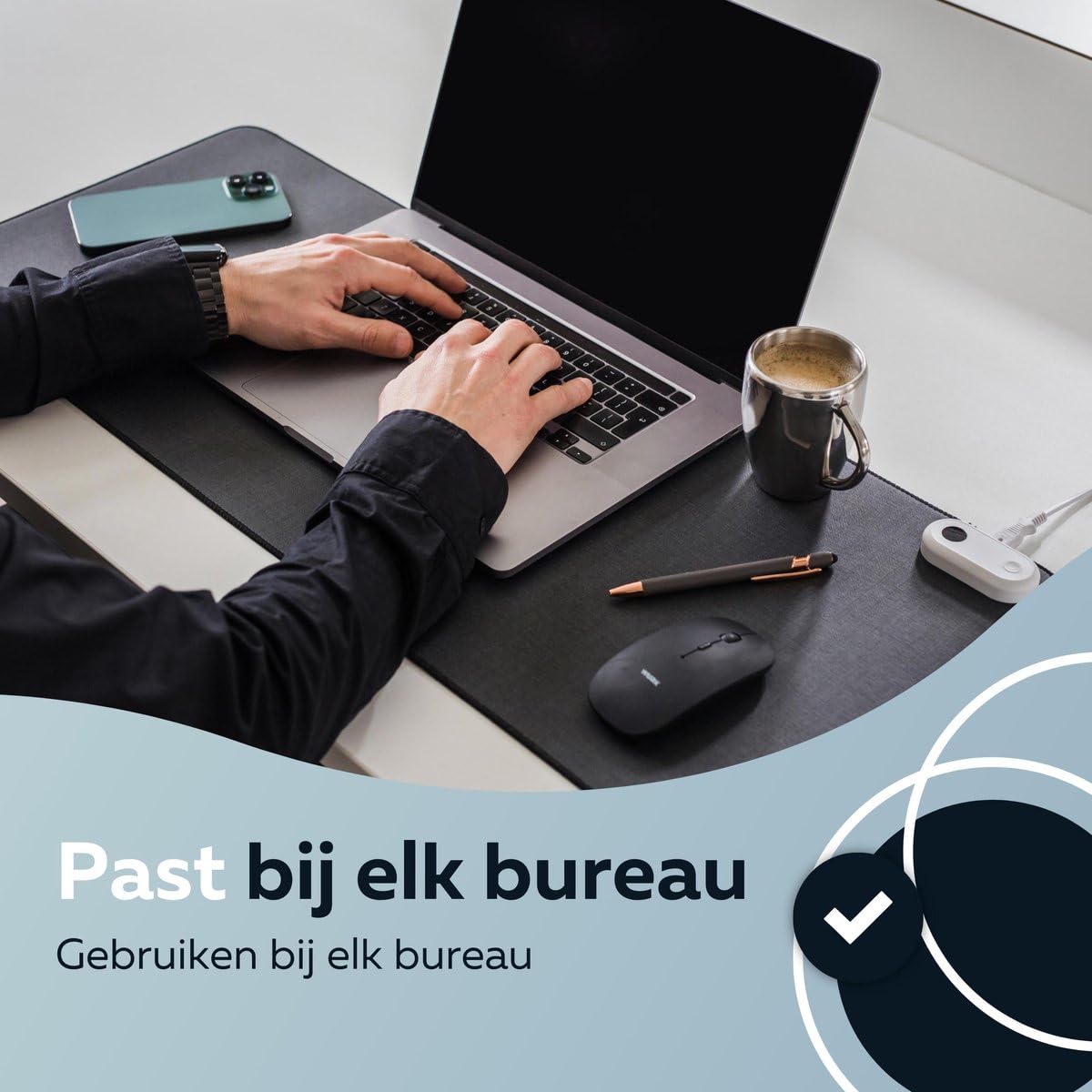 WURK Beheizte Schreibtischunterlage [80 cm x 33 cm] - Mousepad XXL - Mousepad - Multifunktionale Große Schreibtischunterlage - Schreibtischmatte [Schwarz Beheizt]