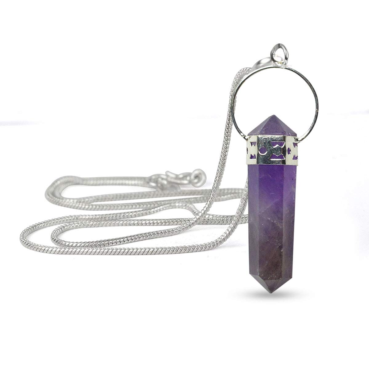 Crystu Amethyst Pendant Double Terminated Crystal Stone Pendant/Locket with Metal Chain for Reiki Healing and Crystal Healing Gemstone Size 45 mm (Color : Purple)