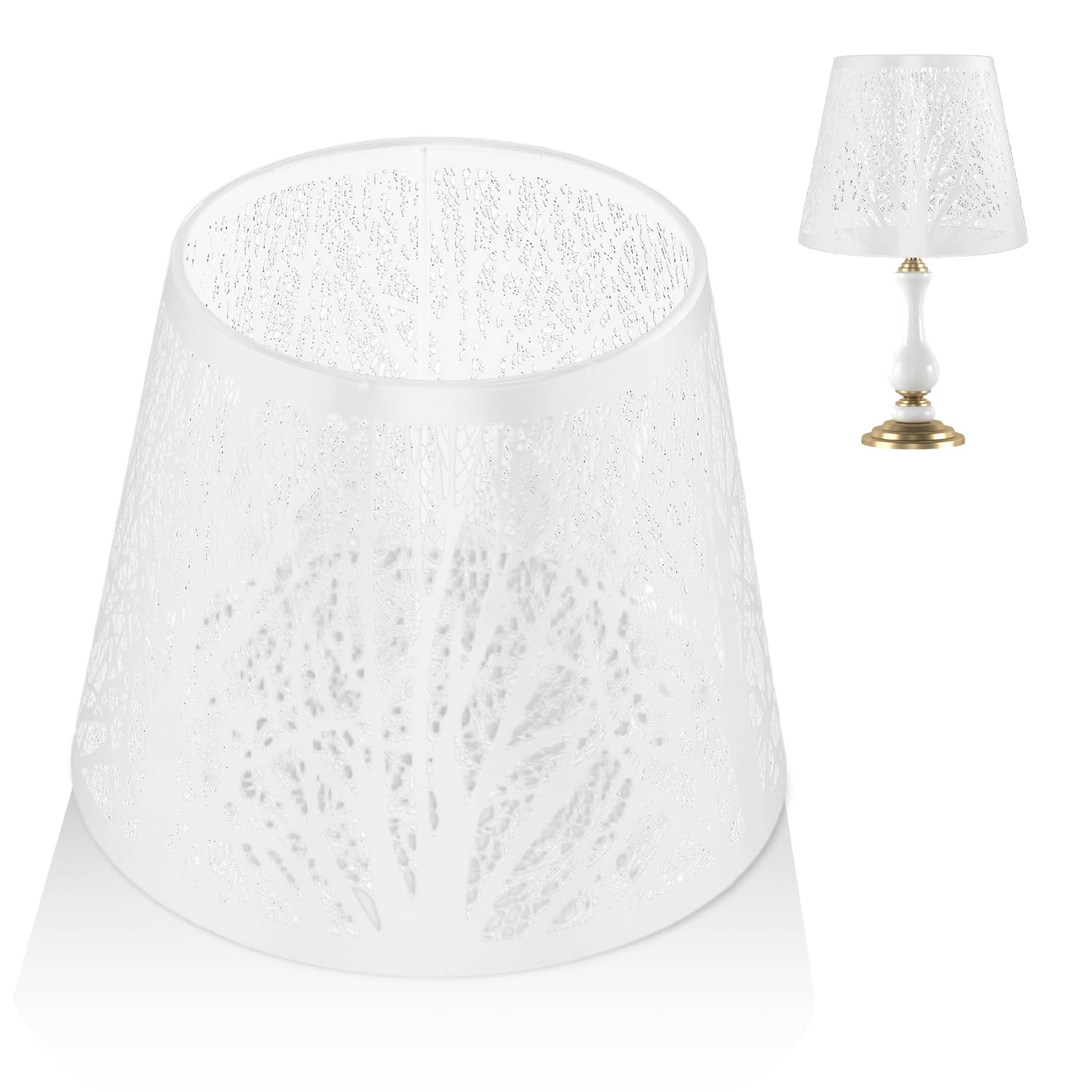 Tissting White Wrought Iron Lampshade Carved Forest Tree Shaped Lampshade Vintage E27 Mini Decoration Light Cover For Table Lamp Bedside Floor Lamp(White)
