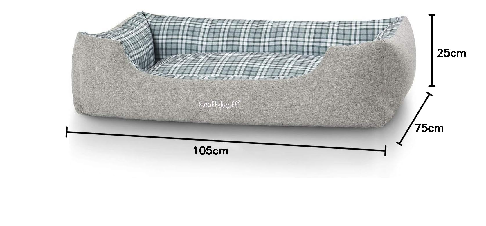 Knuffelwuff Lennard wzór w kratkę welurowy legowisko dla psa, XL, 105 x 75 cm, szary/zielony