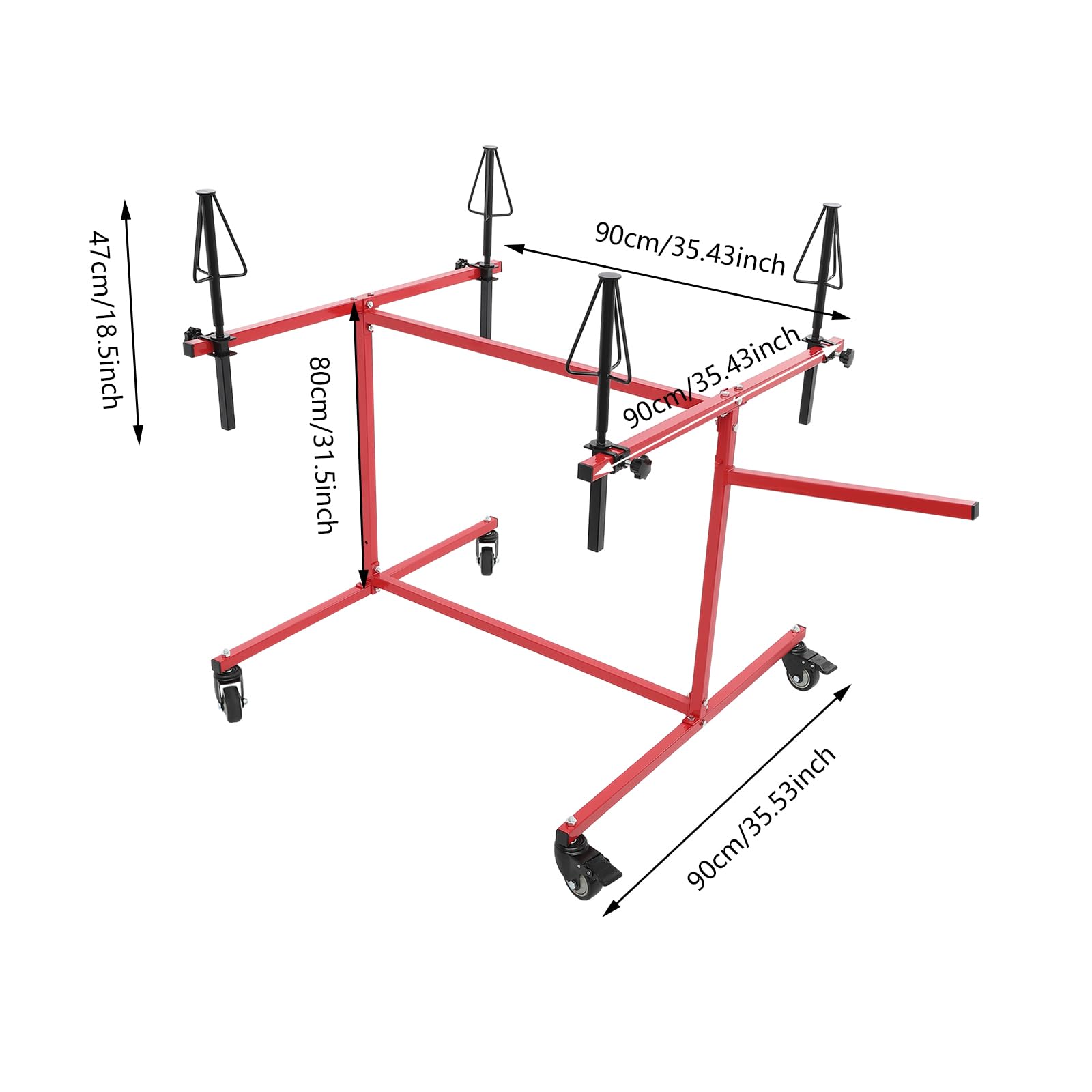 Felgenlackierständer Fahrbarer | Felgenlackierbock | 360° Drehbarer Lackierständer auf Rädern | Lackierständer für 4 Felgen zum Reparieren, Vorbereiten, Lackieren von Felgen und Karosserieteilen (Rot)