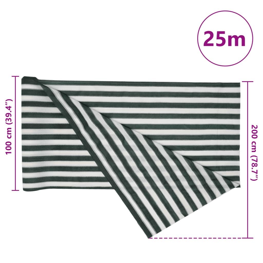 Panneau de clôture en polyéthylène haute densité 150 g/m² - Vert et blanc - 2 x 25 m - Occultant - Protection solaire - Filet d'ombrage - Pour balcon, terrasse, jardin - Protection contre les UV