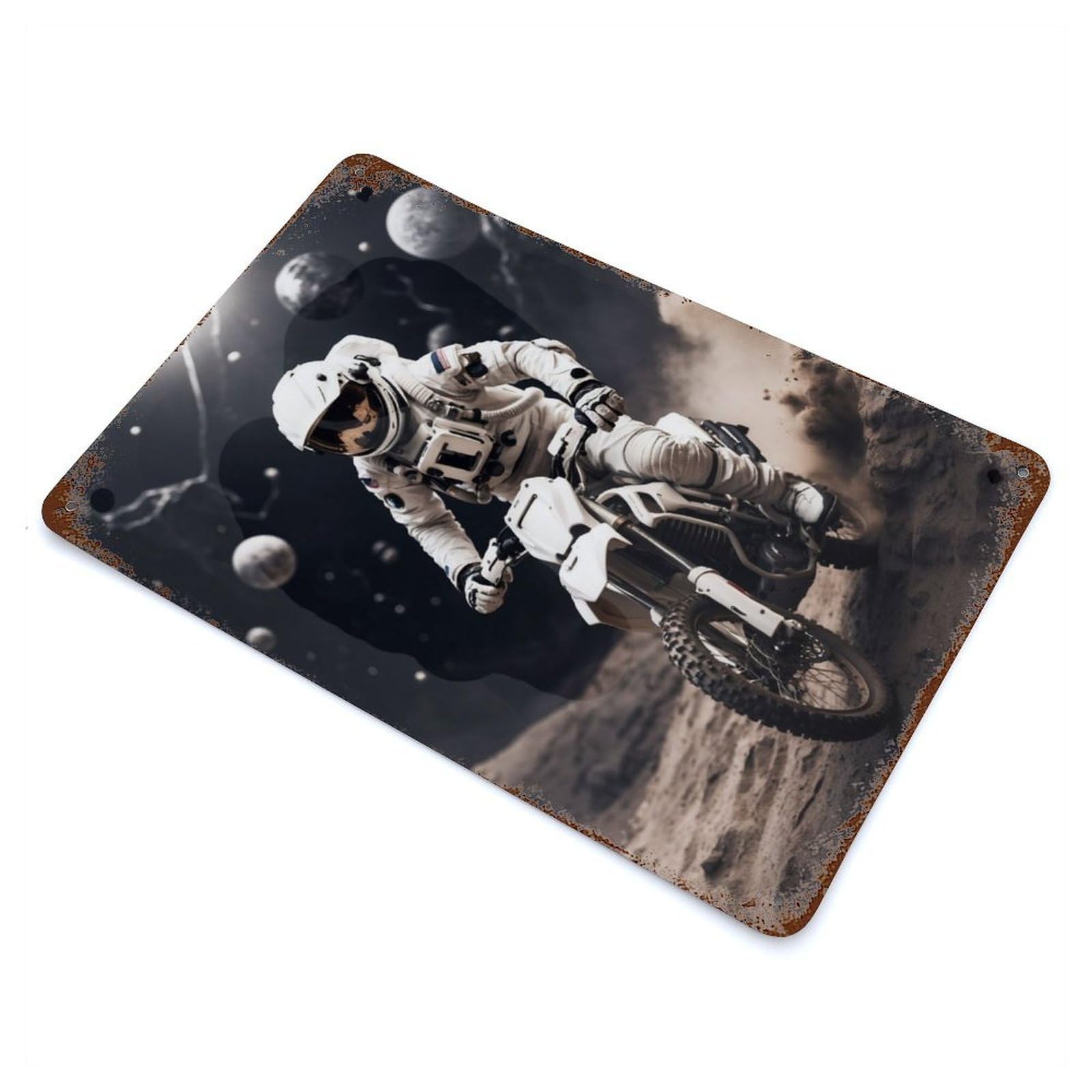 Garage Style Playing Motocross Aged Metal Wall Plaque 11.8"x7.9", Farmhouse Wall Decor for Bar And Workshop