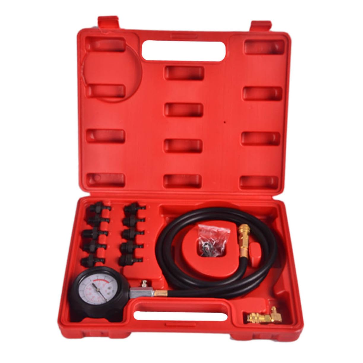 Engine Oil Pressure Tester Kit with Rubberized Gauge Protector Hose and Adapters for Engine Diagnostics and Oil Pump Pressure Testing