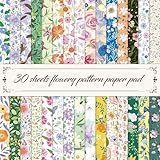 30 Sheets Flowery Pattern Paper Pad, Double-Sided Floral Scrapbook Paper with Vintage Greenery Design, Decorative Scrapbooking Supplies For Card Making, Album, Stamping, Background Decoupage
