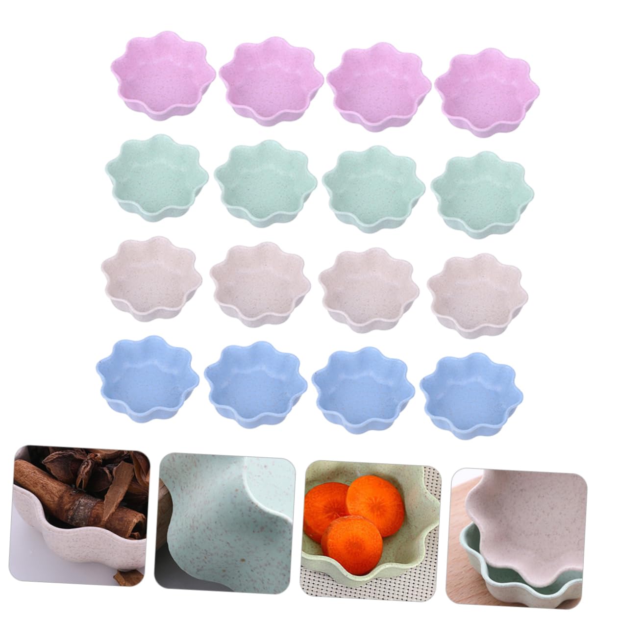 Unomor 16pcs Mini Seasoning Bowl Flower Shape Condiment Dish Snack Food Saucers Chic Sauce Dish