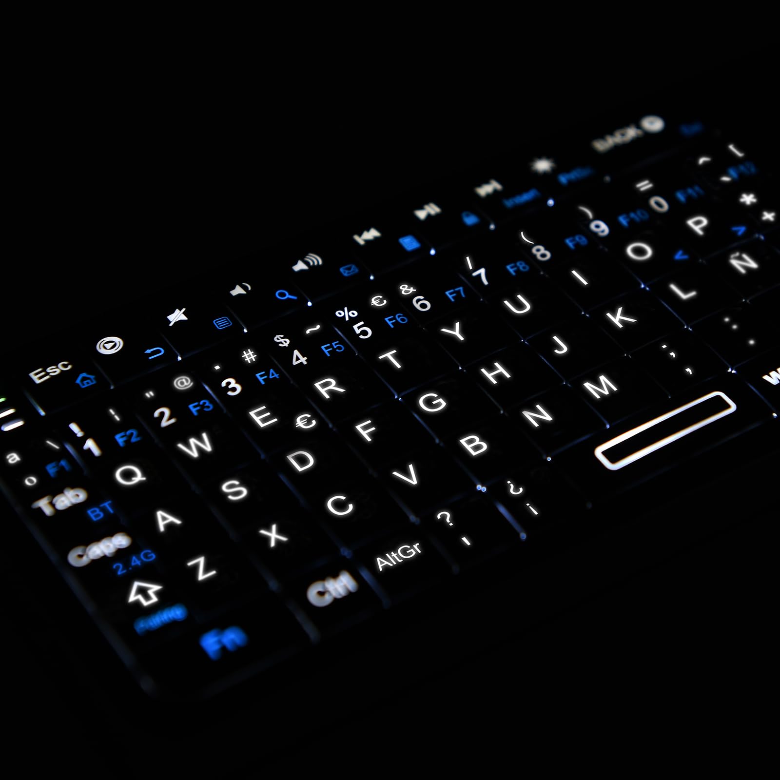 Rii K06 Mini Teclado Inalámbrico Retroiluminado, 2 Modos de Conectividad, con Aprendizaje IR, Portátil Ligero con Touchpad Compatible con Android TV Box, Mac, Windows (Versión Bluetooth y 2.4G)
