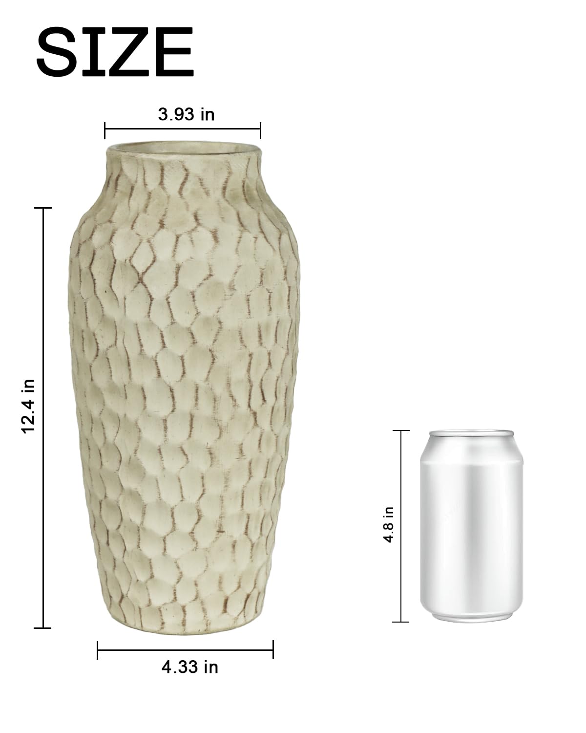 12.4 Inch Large Yellow Textured Ceramic Tall Vase for Rustic Home Decor