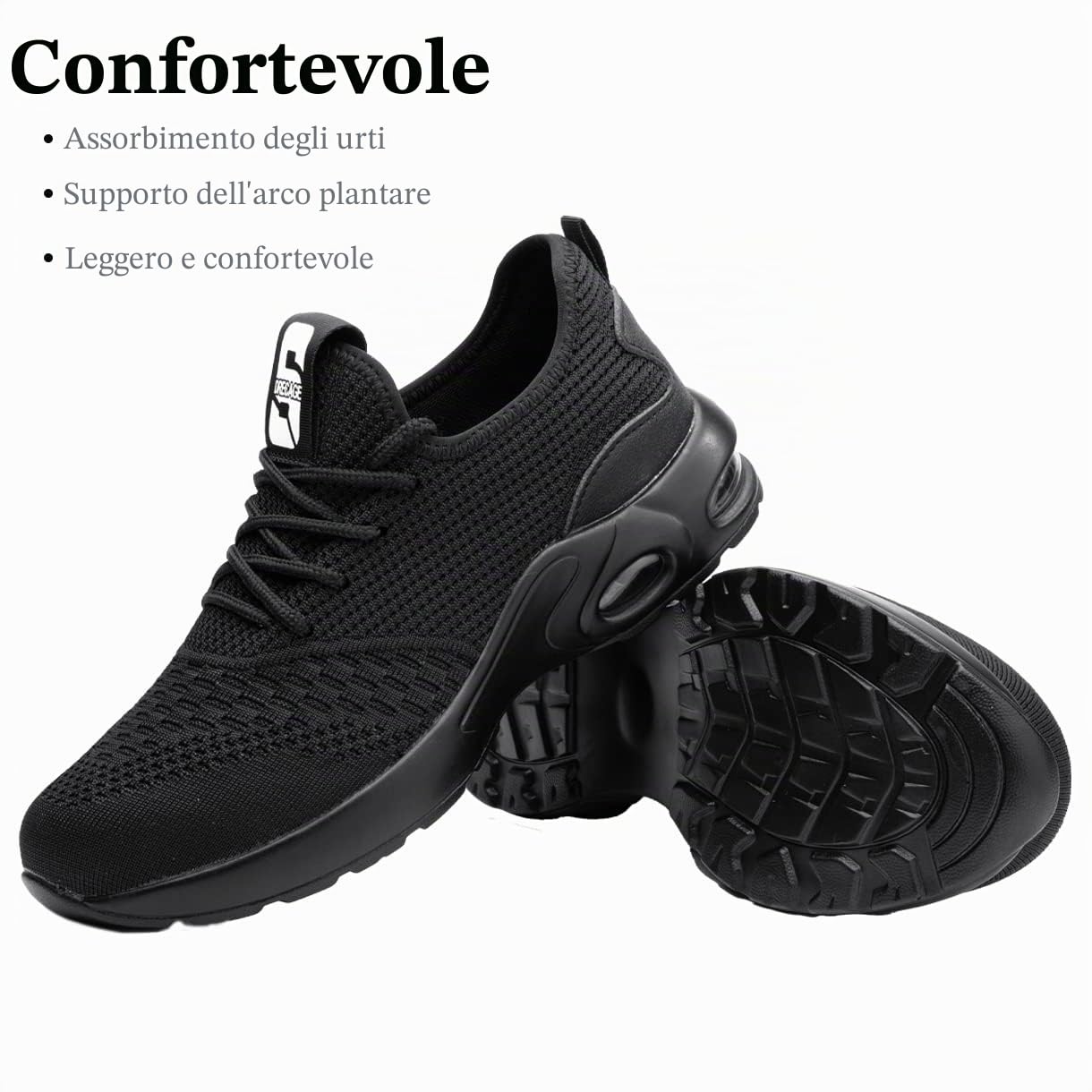 Scarpe Antinfortunistiche Uomo Donna Leggere Scarpe da Lavoro con Punta in Acciaio Traspiranti Antiscivolo Scarpe Sportive di Sicurezza 08 Puro Nero EU 43