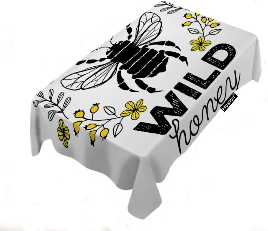 Wild Honey Bee Retro Vintage Animal Yellow Floral Farm Colorful Wildflowers Rectangle Picnic Tablecloth BBQ Table Cloth Polyester for Kitchen 52x70 Inch (52x70 Inch Wild Honey Bee) Thumbnail