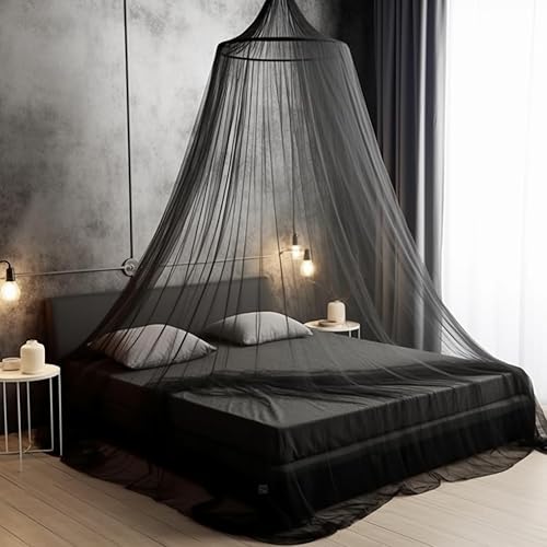 Bollepo Toldo de cama para adultos, cortinas de cama con dosel negro, toldo para cama, decoración de sala de redes, tienda de campaña de techo,