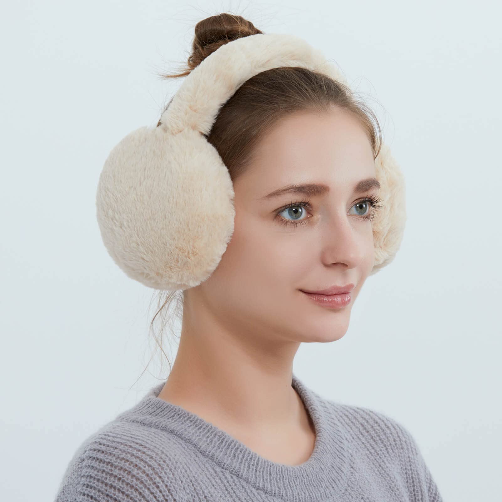 Kunstpelz Ohrenschützer für Damen Faltbare Pelzige Ohrenwärmer für Winter