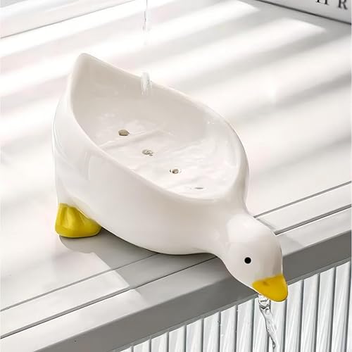 Miniatura 6 de 1 paquete de jaboneras de cerámica de pato, soporte para jabón con drenaje, recipiente para jabonera, bandeja para jabón de platos, soporte para