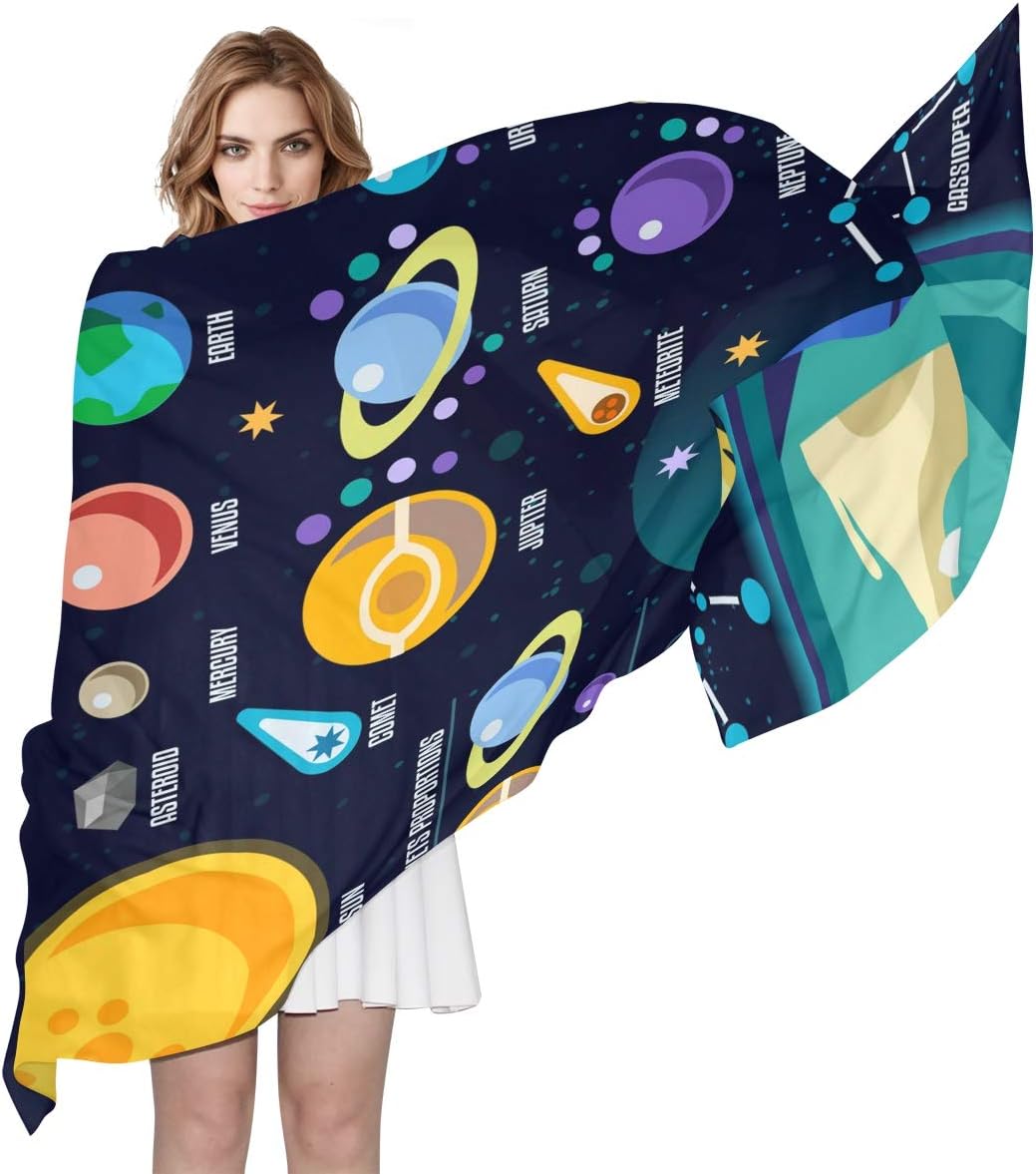 QMIN Scarf Solar System Space Planet Fashion Long Lightweight Sheel Shawl Tidy Wrap Scarves Muffler for Women Girls Ladies