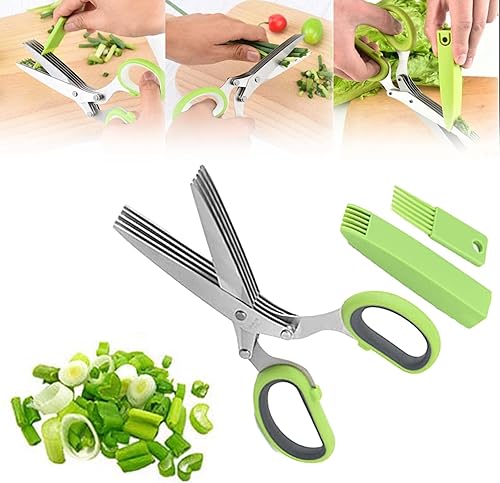 Tijeras de ensalada de cocina de 5 cuchillas tijeras de cocina Glorihoby tijeras de cocina para ensalada de 5 cuchillas tijeras de hierbas Glorihoby