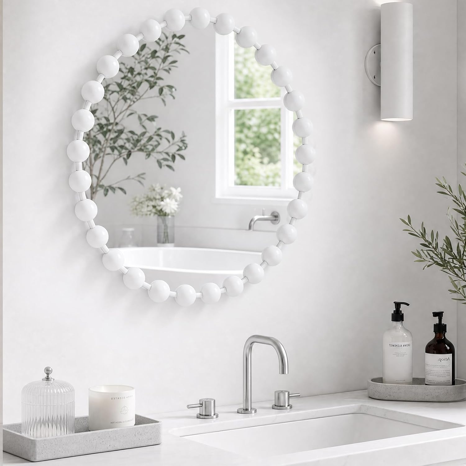 Madison Park 27 inch White Round Mirror, Round Mirrors for Wall Decor, Metal Frame Circle Mirrors for Bathroom, Living Room, Circle Wall Metal Art Mirror