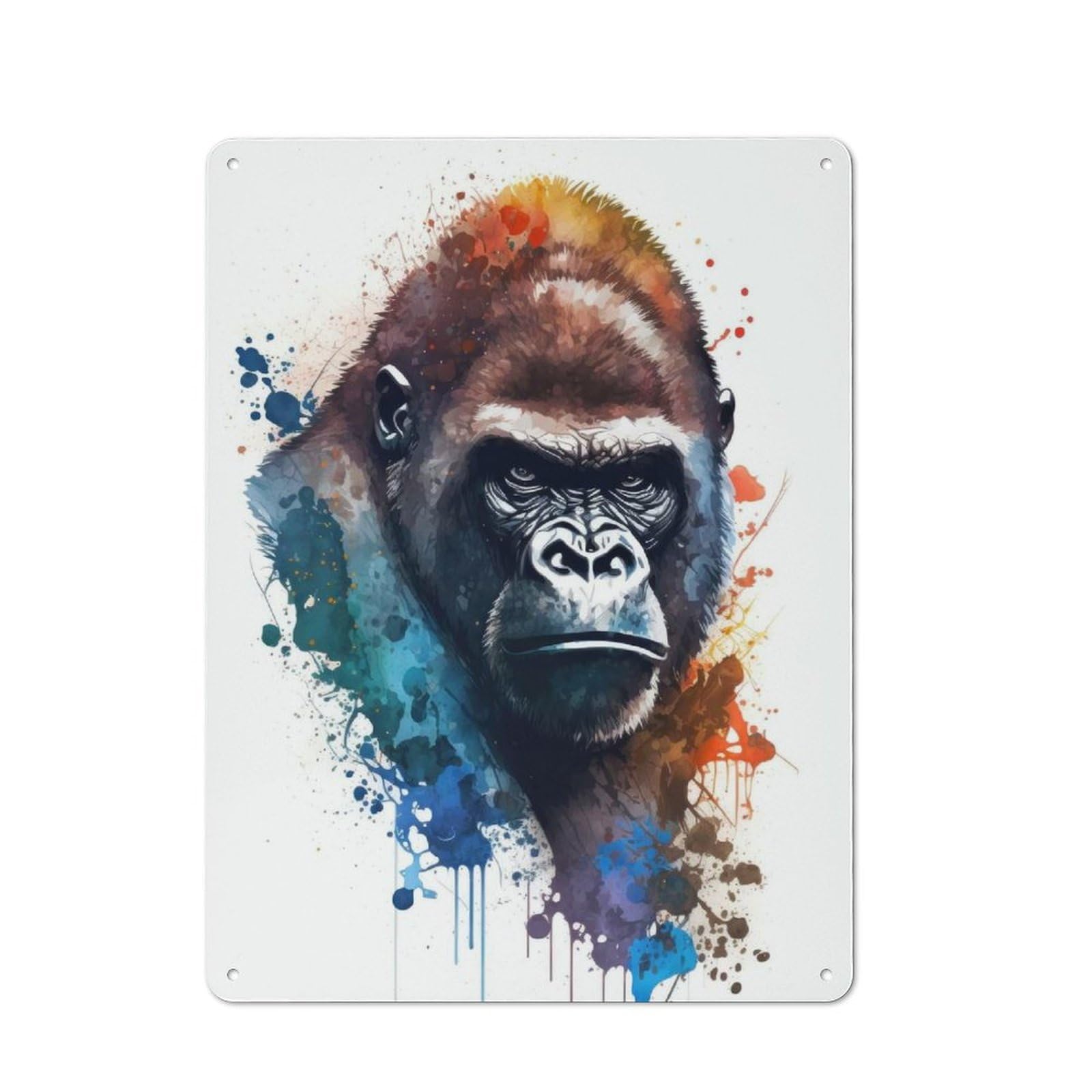 Vintage Tin Sign 40x30cm with Gorilla in Watercolor for Living Room Or Hallway, for Metal Sign Collectors, for Vintage Wall Decor Fans