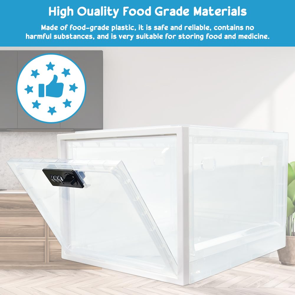 ADERTOS Caja de Almacenamiento con Cerradura Caja de Bloqueo de Medicamentos Cajas de Bloqueo Transparente Box de Seguridad para Medicamentos, Alimentos, Aperitivos, Teléfono (Blanco)