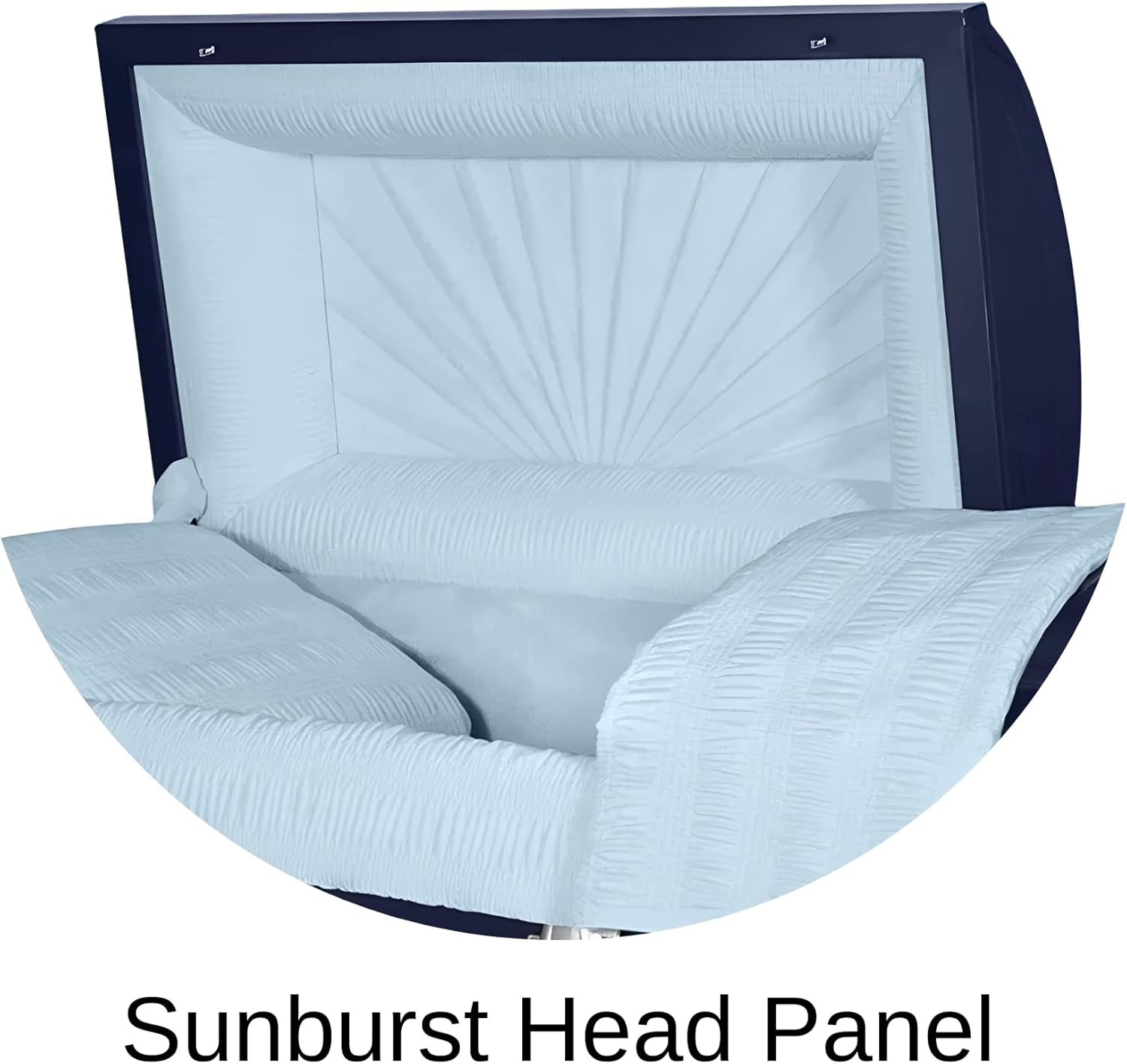 Titan Casket Orion Series, Handcrafted Steel Funeral Casket for Humans with Luxurious Dark Blue Finish & Light Blue Crepe Interior, Reinforced Handles, Adjustable Bed with Gasketed Sealer