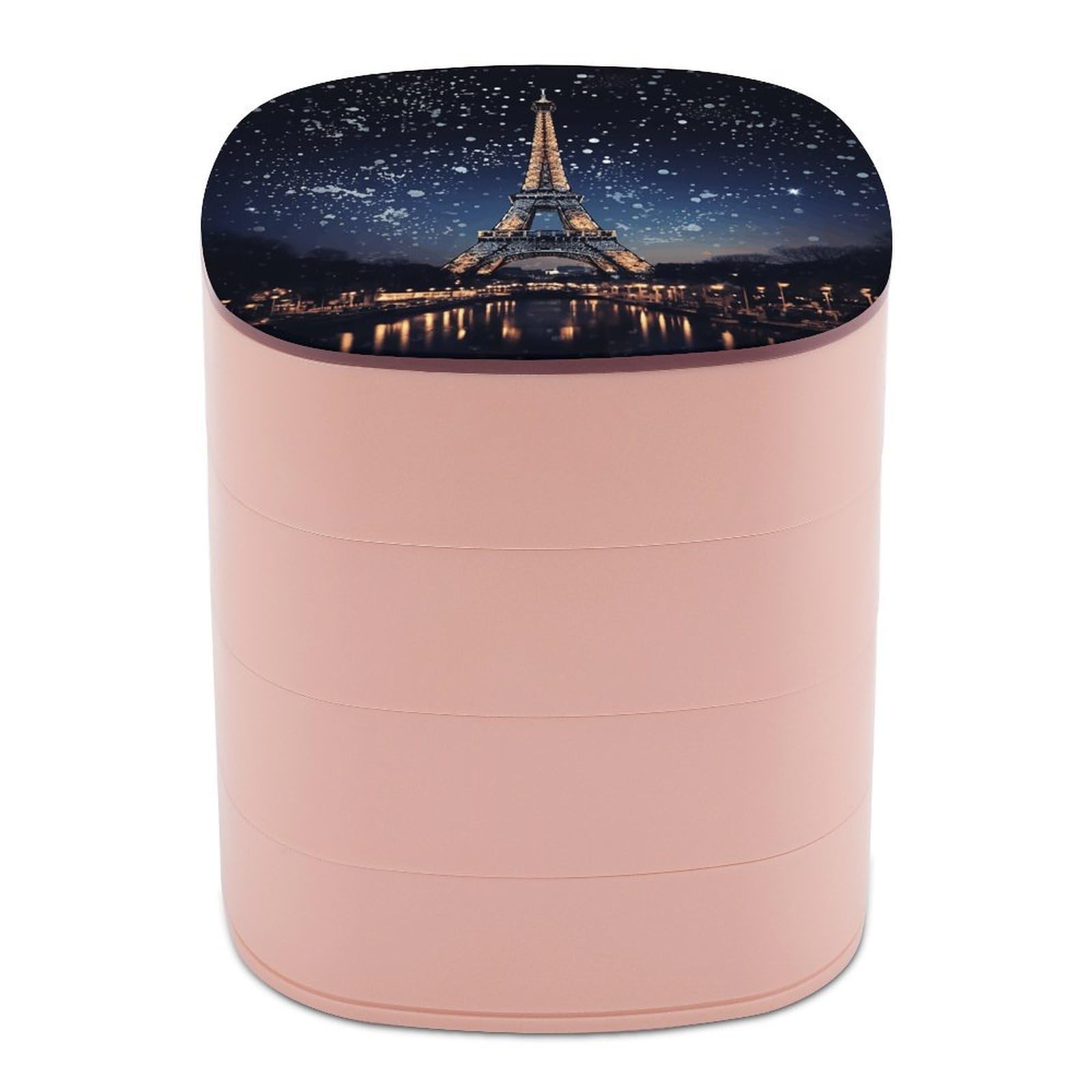 VstaDank Night Paris Eiffel Tower Jewelry Box with Mirror Travel Small Jewelry Case for Women 4-Layer Rotatable Jewelry Organizer Storage Box Portable Jewelry Storage Case for Rings Earrings