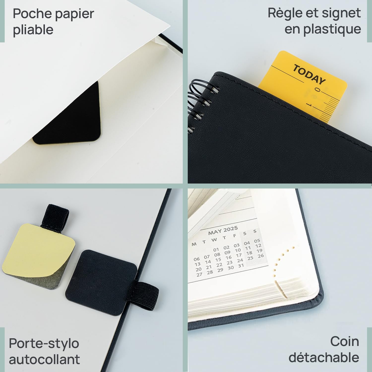 POPRUN Agenda 2025 2026 Semainier A5 22 x 17 cm Version Française - Intervalles de 15 minutes, D'Août 2025 à Juil 2026 12 Mois Scolaire, Couverture Souple Spirale, Papier 100g/m², Pacifique Vert
