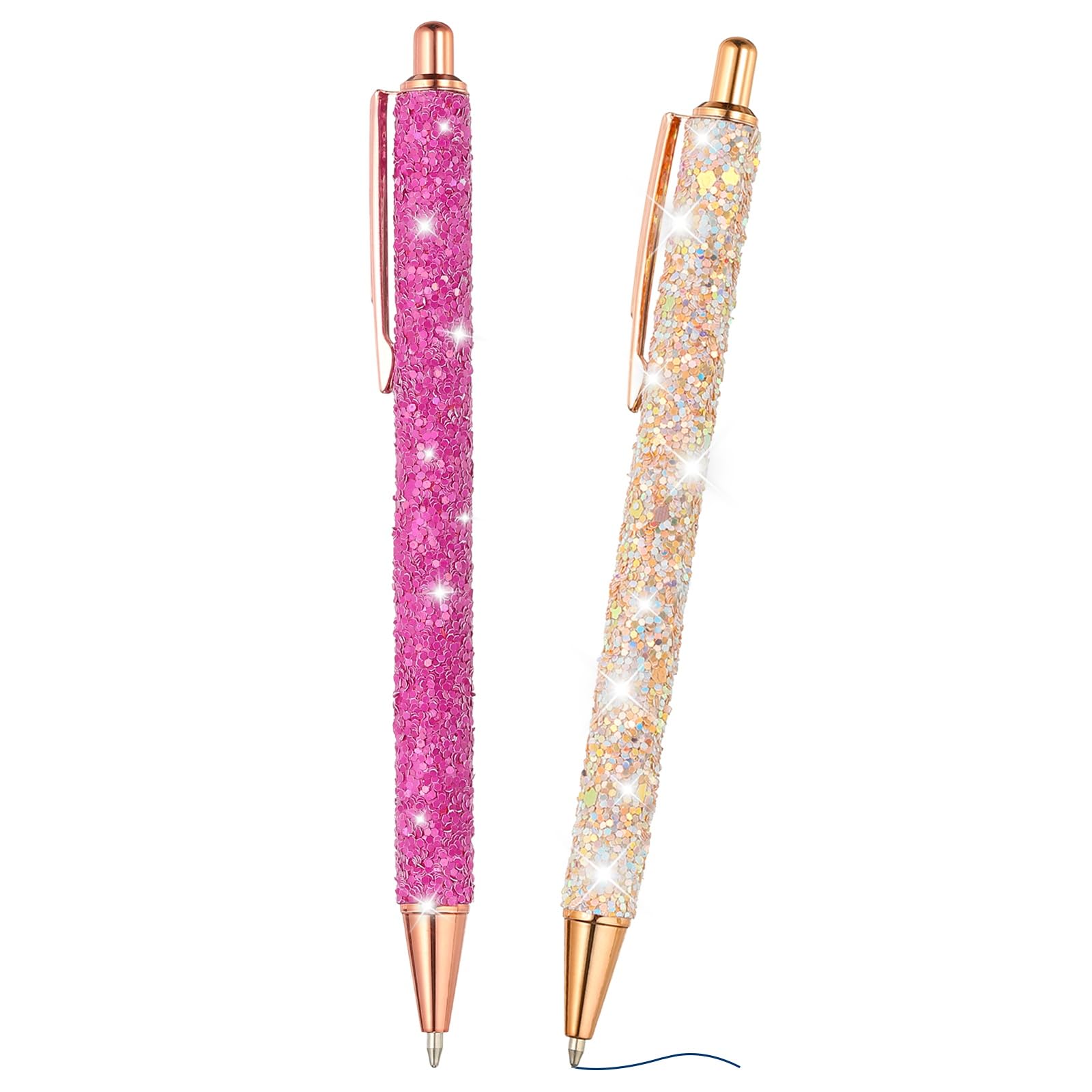 PATIKIL Glitter Ballpoint Pen, 2Pcs Sparkly Fancy Glitter Pen Retractable Press Metal Journaling Writing Pens Black Ink for Women Girls Office