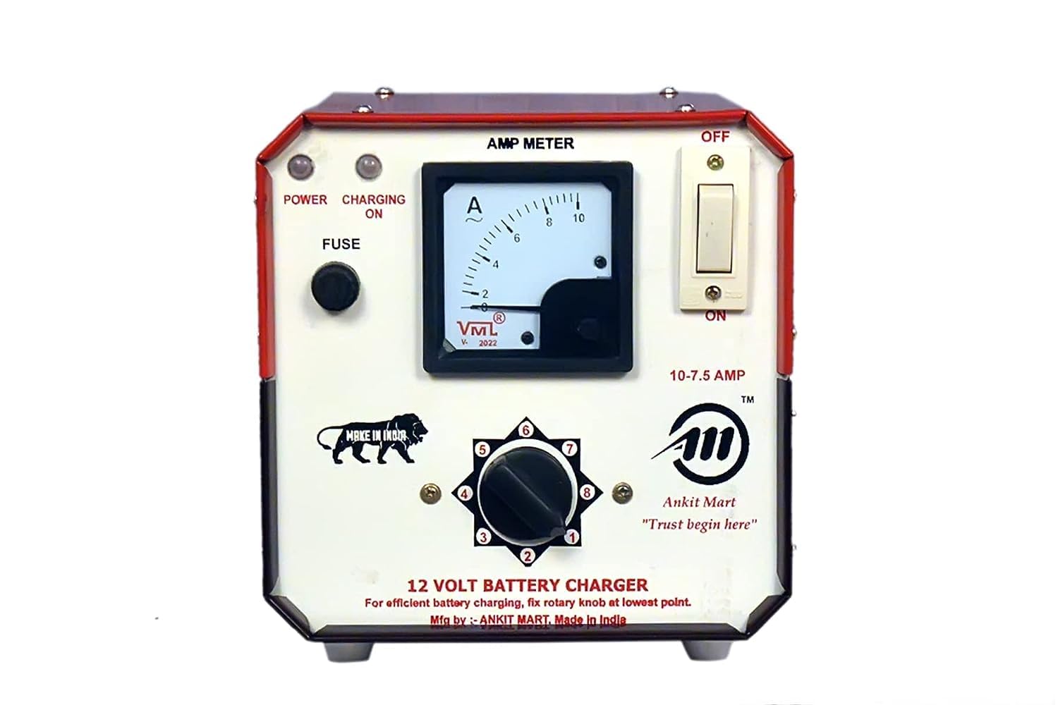 Ankit Mart 12 Volt Battery Charger 6Ah to 220Ah Up to 10 Amp Car/Bike, Truck, Ups, Car Battery, Charging Adapter, Black